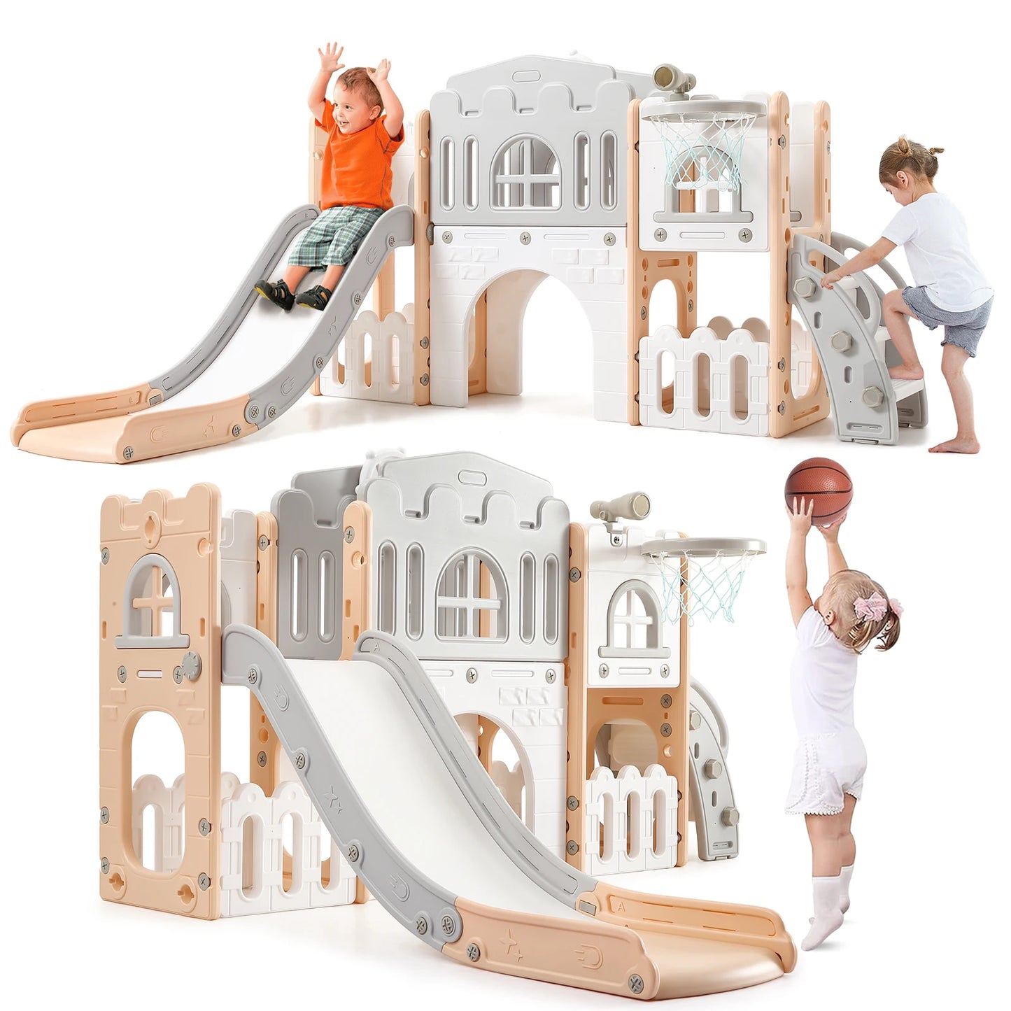 Toddler Indoor Playground Slide With Basketball Hoop