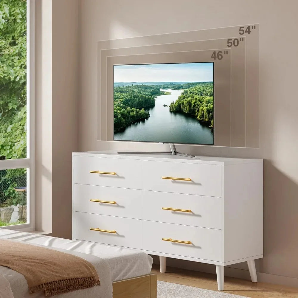 CHENGWEI 6-Drawer Dresser With Metal Handles Modern Wood