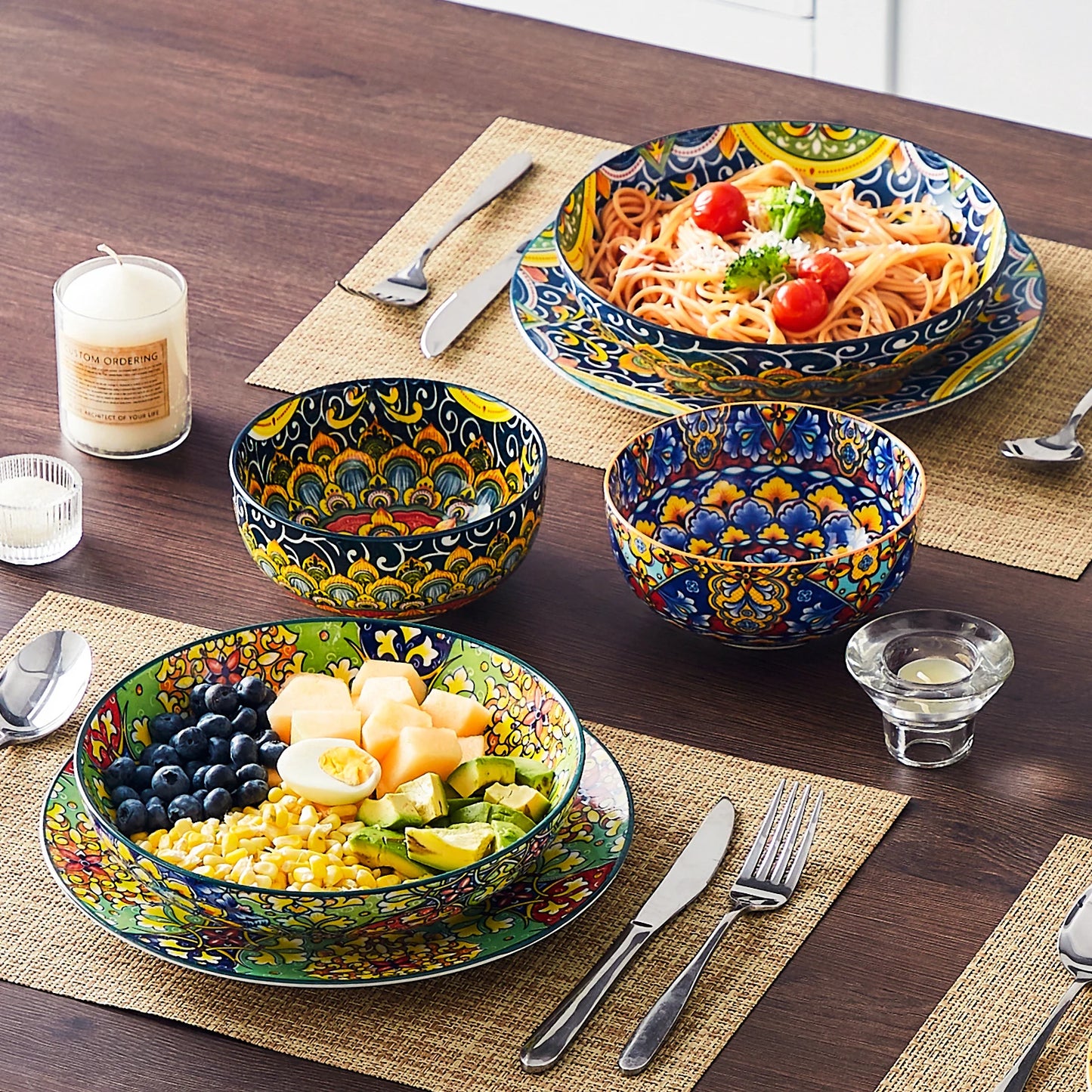 MALACASA Ceramic Bowls Set 4 Piece Pasta Soup Bowls Dishwasher Safe