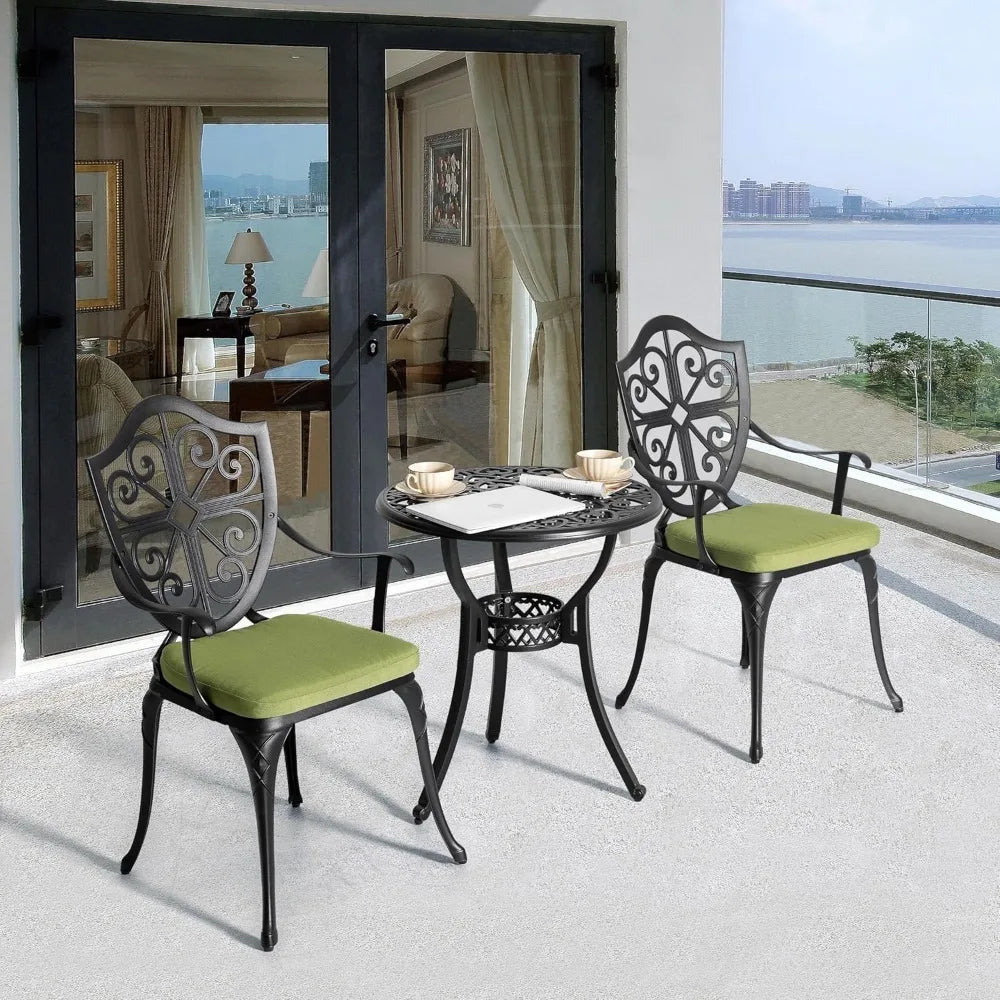 Outdoor 3-Piece Cast Aluminum Bistro Set With Cushions Umbrella Hole