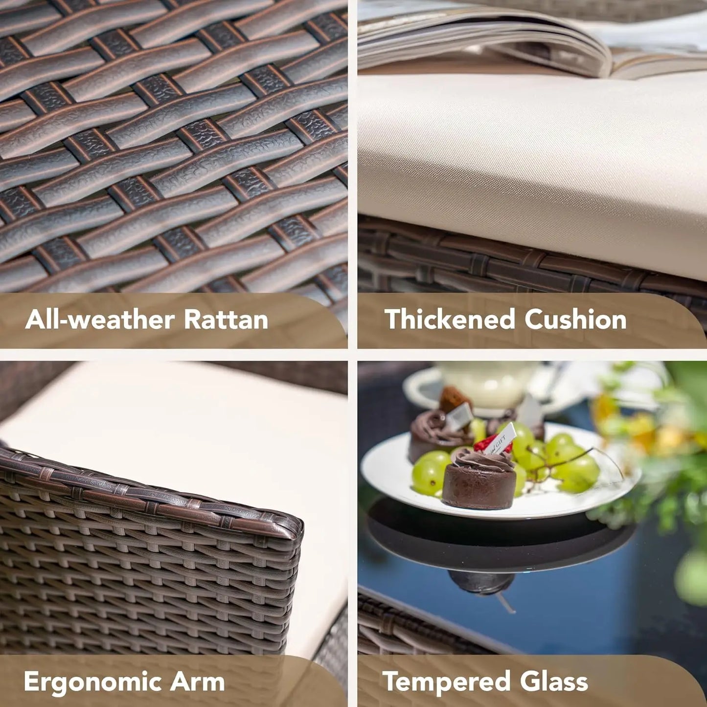 Outdoor 4-Piece Patio Rattan Wicker Furniture Set Balcony