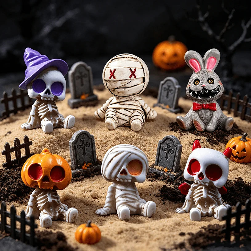 Halloween Resin Skeleton and Mummy Figurines for Spooky Decor