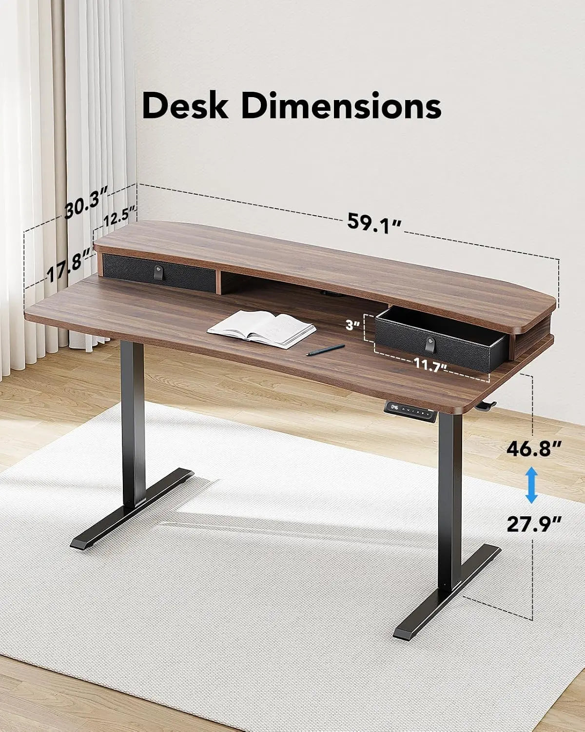 K Kyspho 60x30 Electric Standing Desk With 2 Drawers