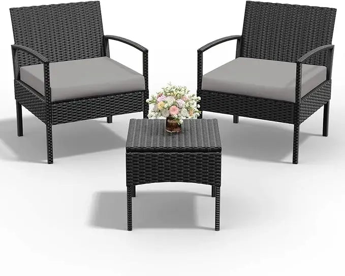 Outdoor Rattan Wicker Patio Conversation Set With Cushions