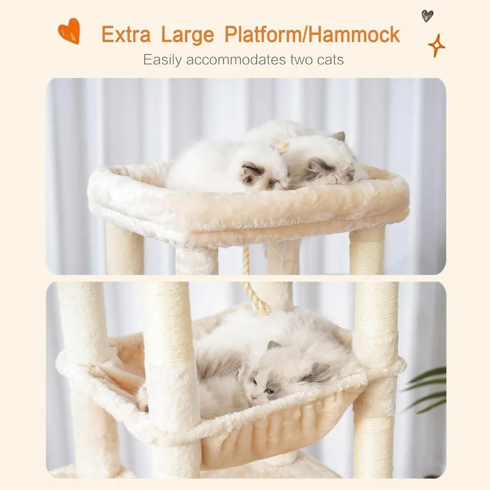 Heybly Heavy Duty Cat Tree For Indoor Cats With Multi Level Plush Condo