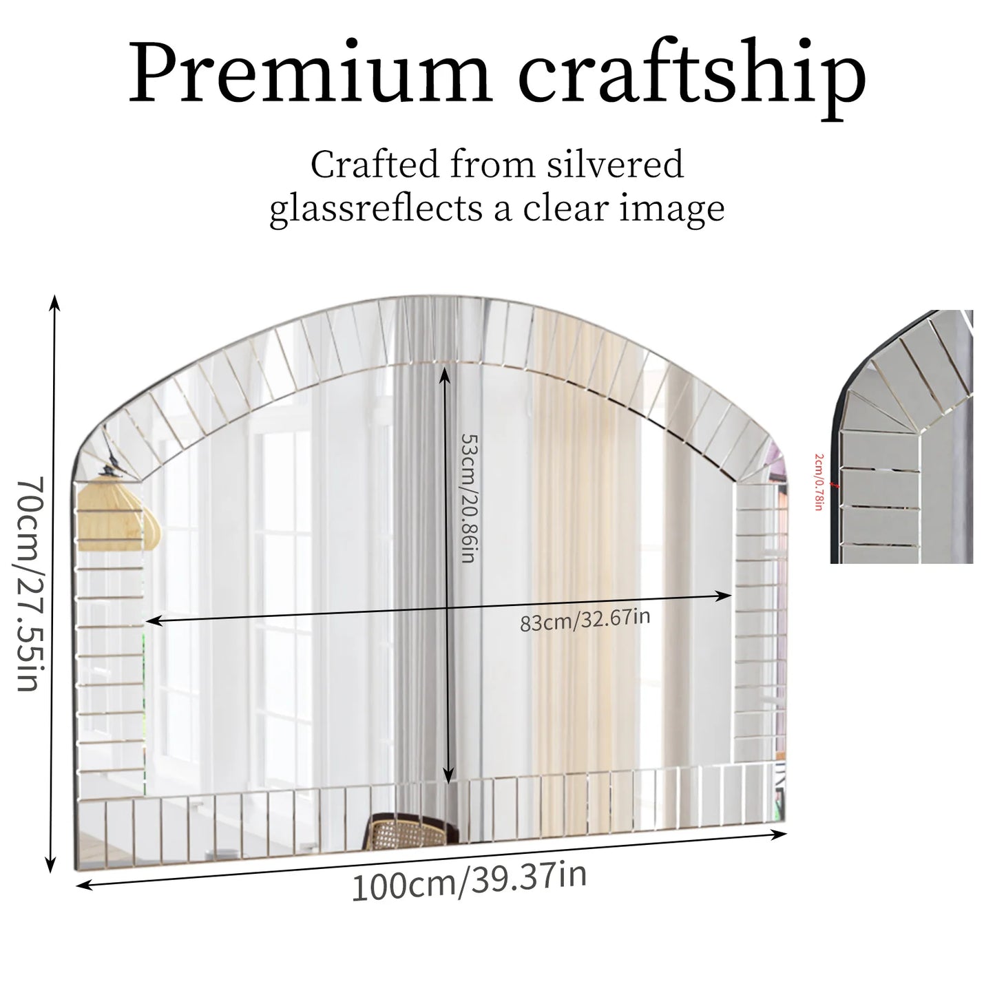 Extra Large Arched Wall Mirror With Beveled Glass Home Decor