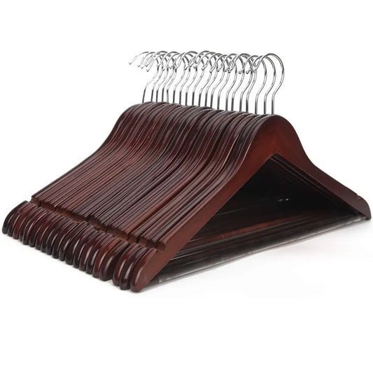 Walnut Wooden Coat Hangers 20 Pack Non Slip Pant Bar