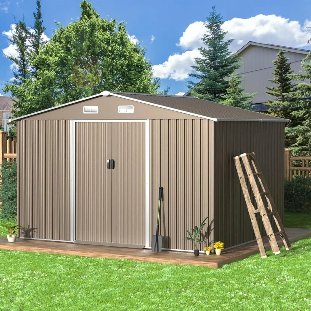 Waterproof Outdoor Galvanized Metal Storage Shed With Ventilated Sliding Door