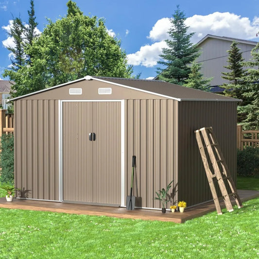 Waterproof Outdoor Galvanized Metal Storage Shed With Ventilated Sliding Door