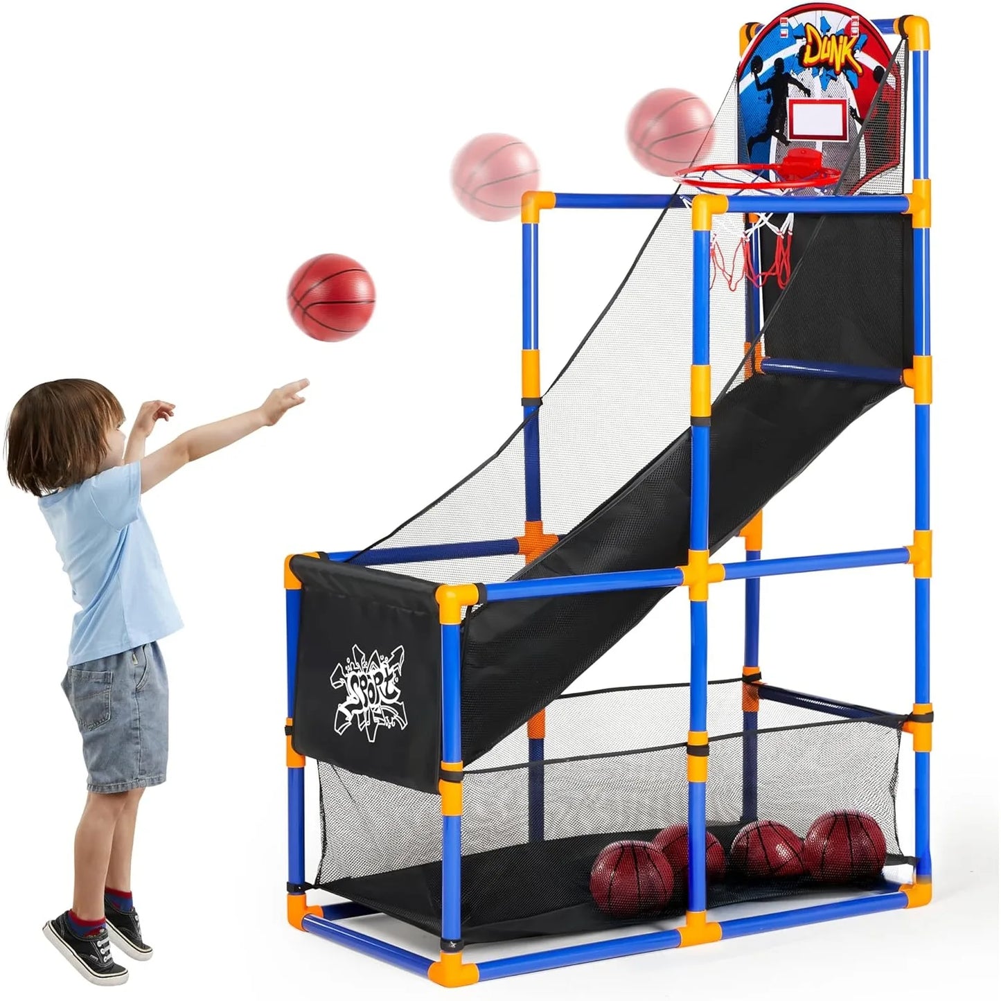 Joyfy Kids Arcade Basketball Game Set With Balls And Hoop