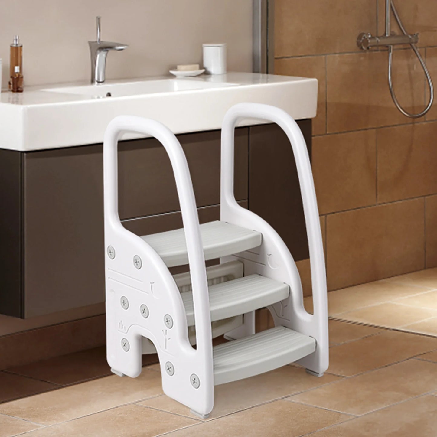 Toddler Step Stool, Kids Step Stool with Handles Sides, Plastic 3 Step Stool for Bathroom Sink,Kitchen Counter,Toilet Potty Trai