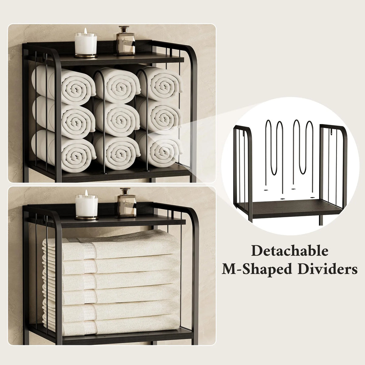 Freestanding Metal Bathroom Towel Rack With Detachable M Shaped Dividers