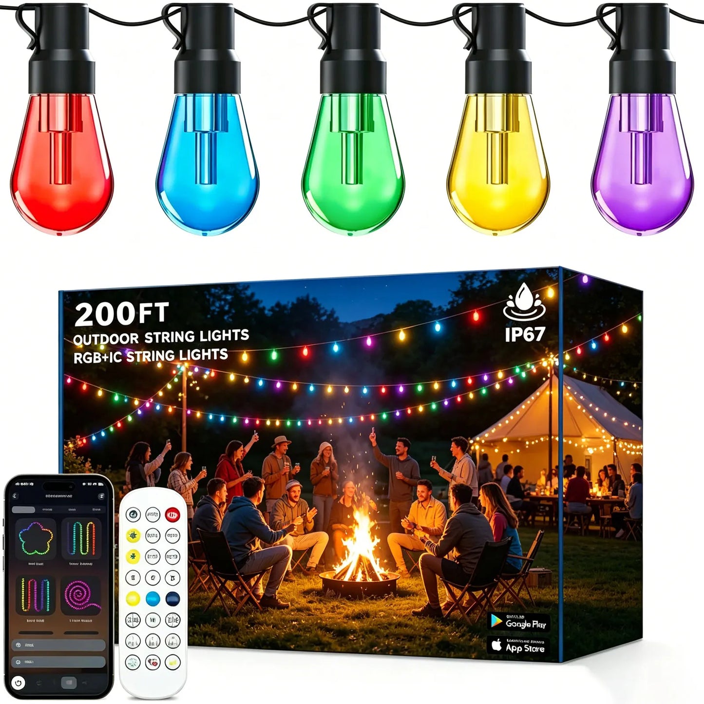 RGB IC Outdoor String Lights IP67 Waterproof With APP Remote