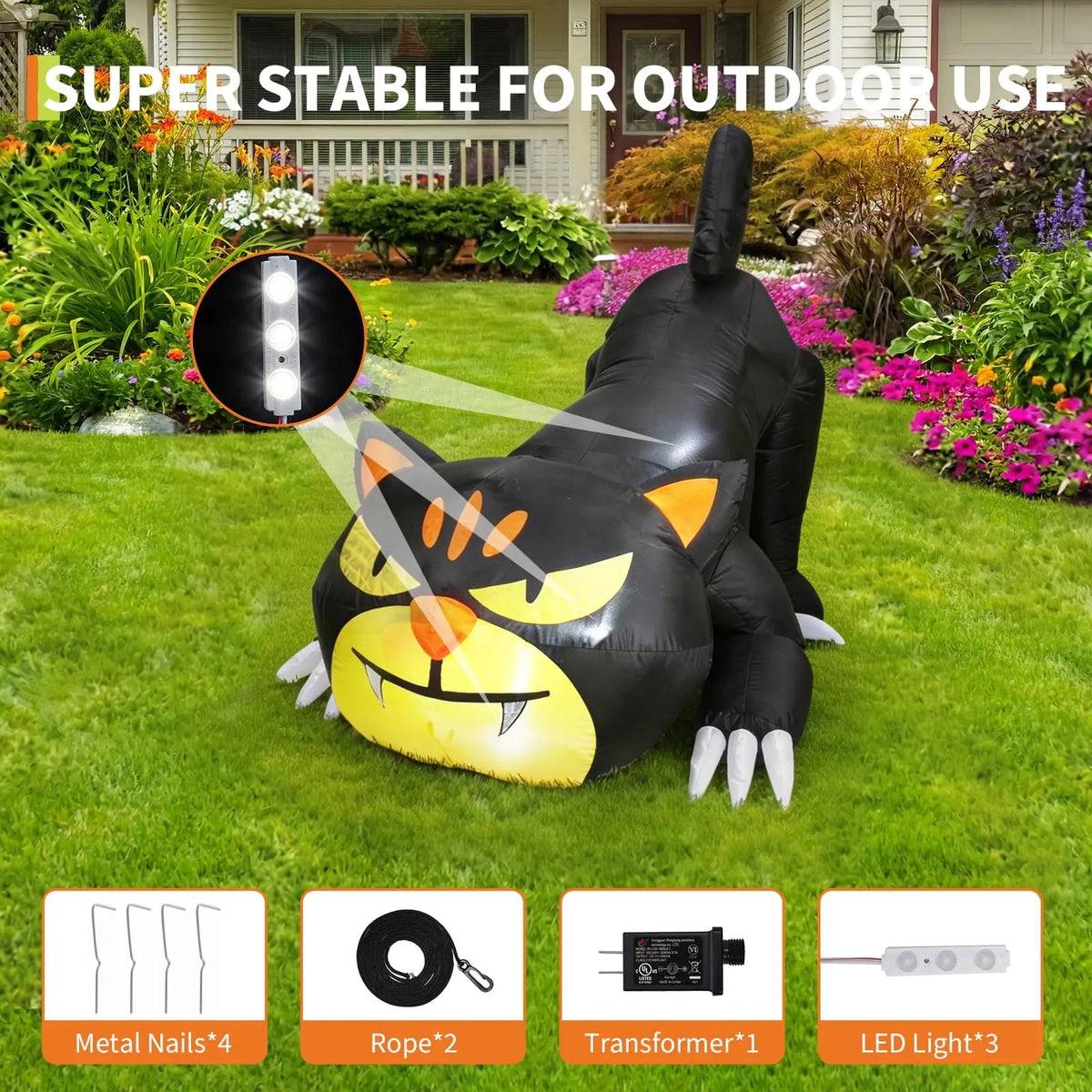 HiMISS Halloween Inflatable Crawling Cat Outdoor Decor With LED Lights