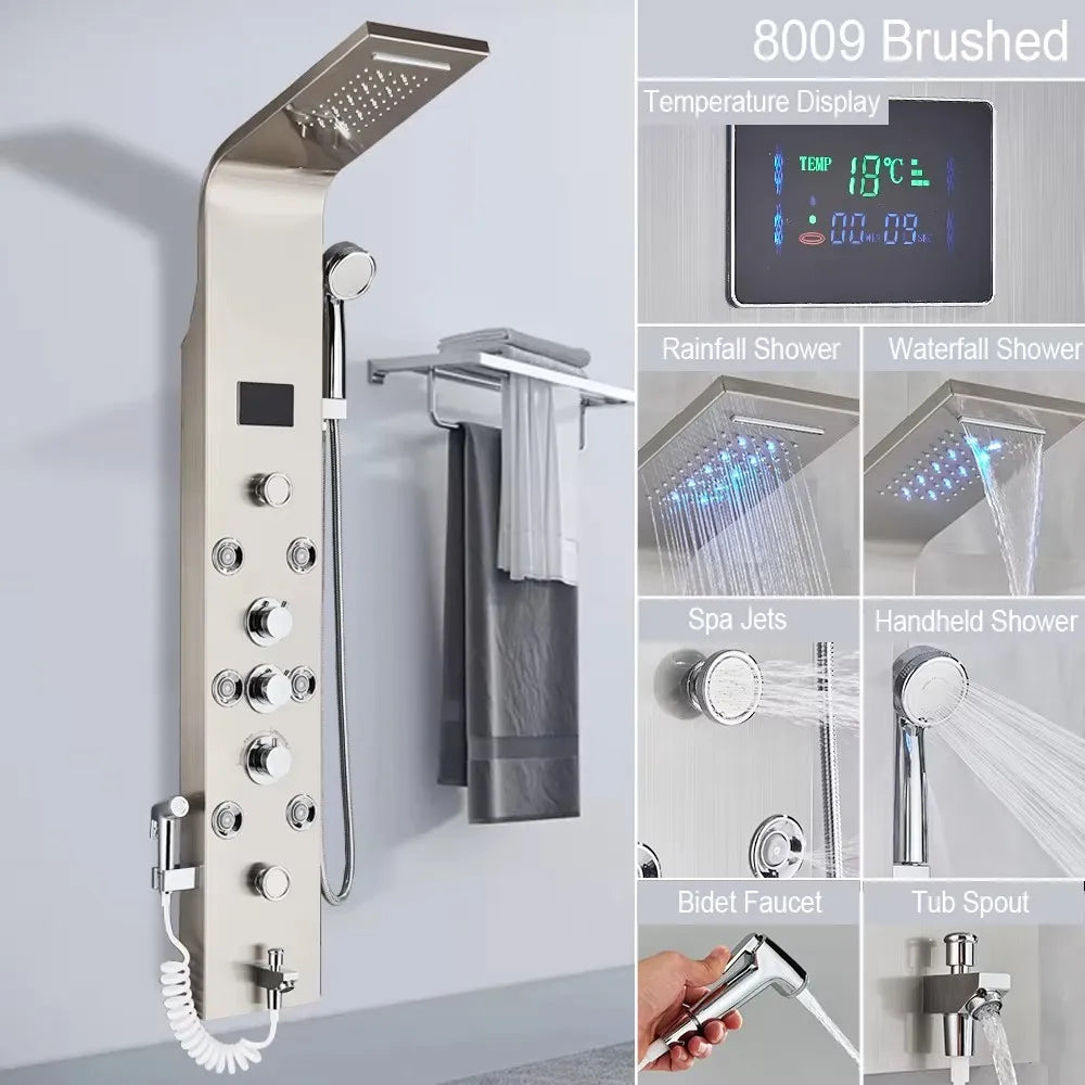 MYQualife Stainless Steel Shower Panel with LED Hot Cold Controls