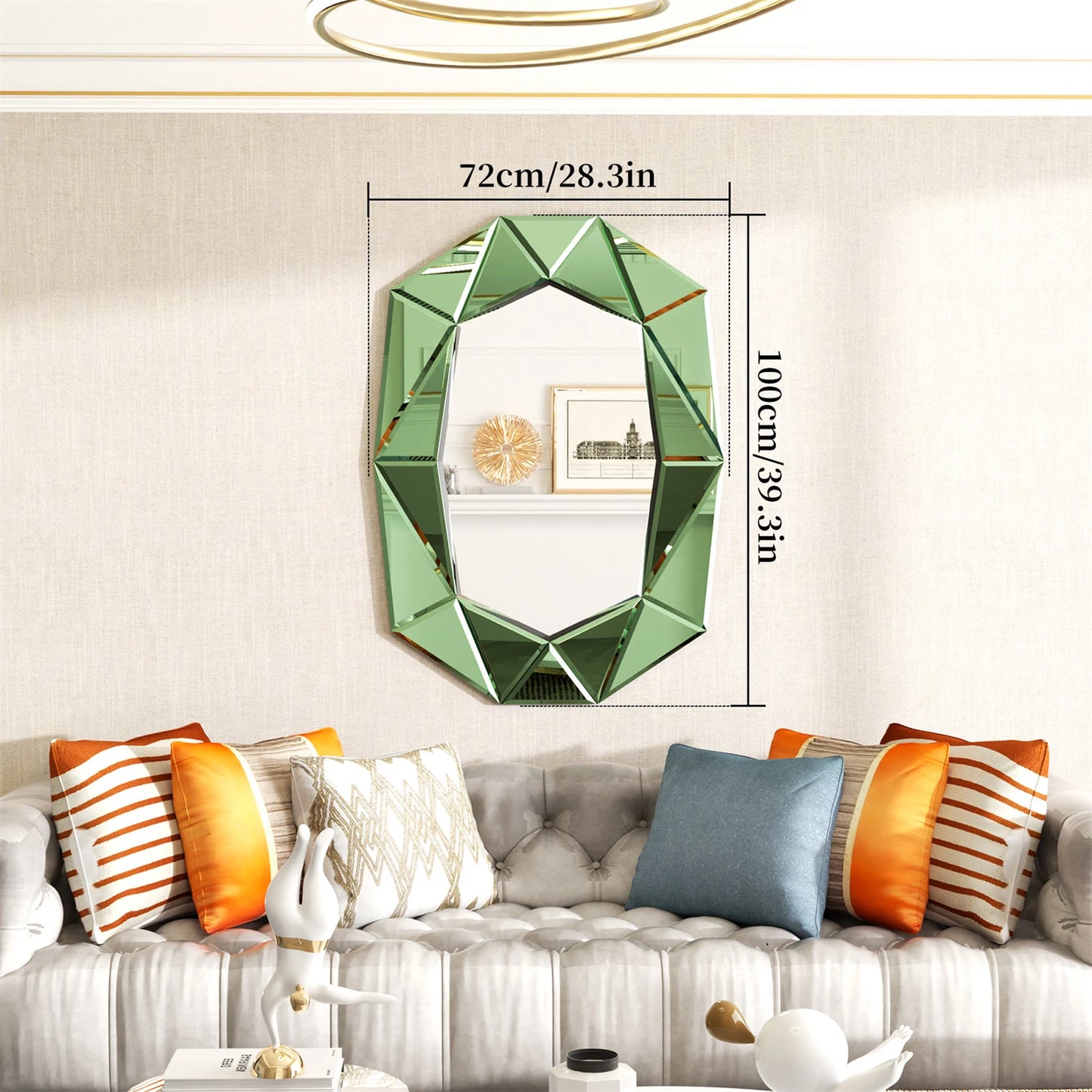 Asymmetrical Decorative Venetian Glass Inlay Wall Mirror For Living Room