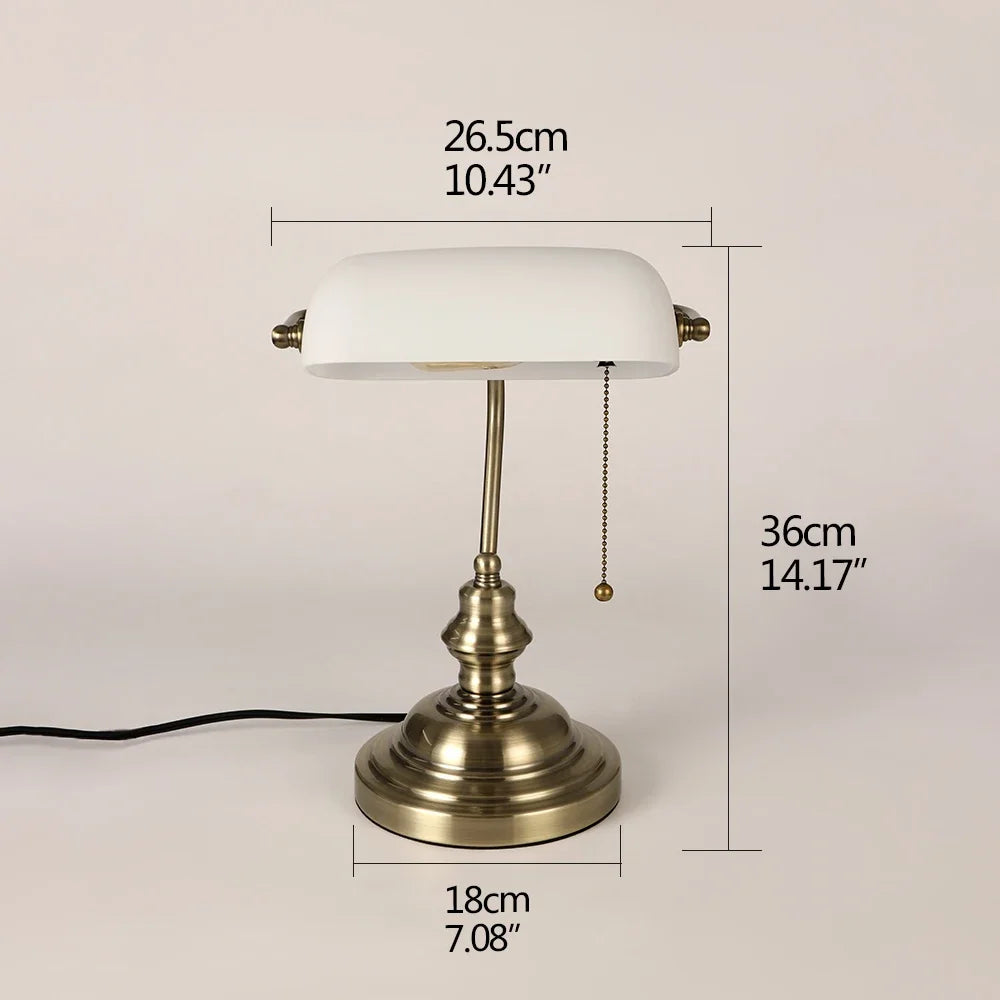 Glass Banker Desk Lamp With Zipper Switch For Home Office