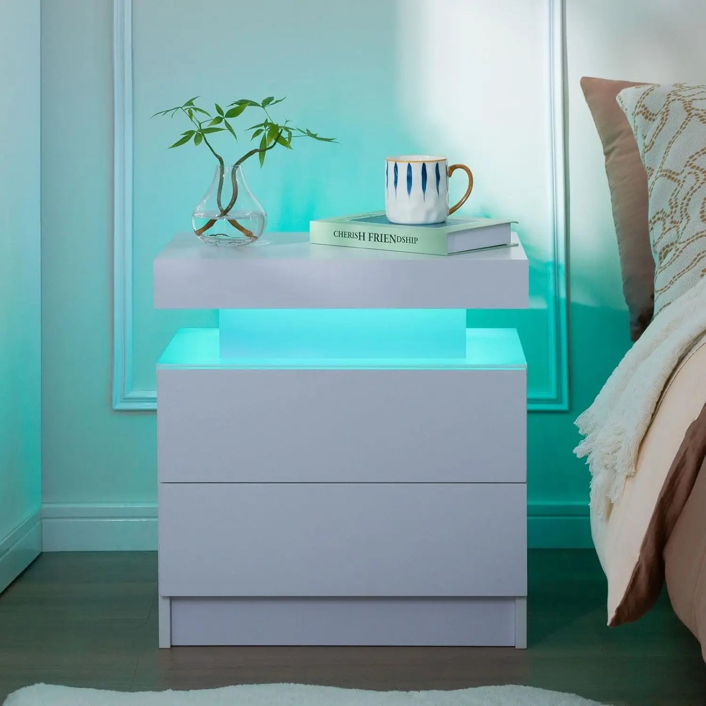 MOYU Nightstand Set of 2 With LED Drawers