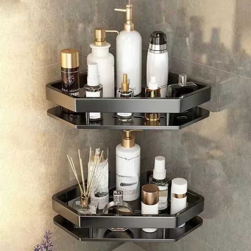 Punch-free Corner Rack Bathroom Shelf Shelves Wall Mounted Shower Storage Aluminum Holder Bathroom Kitchen Organizer Accessorie