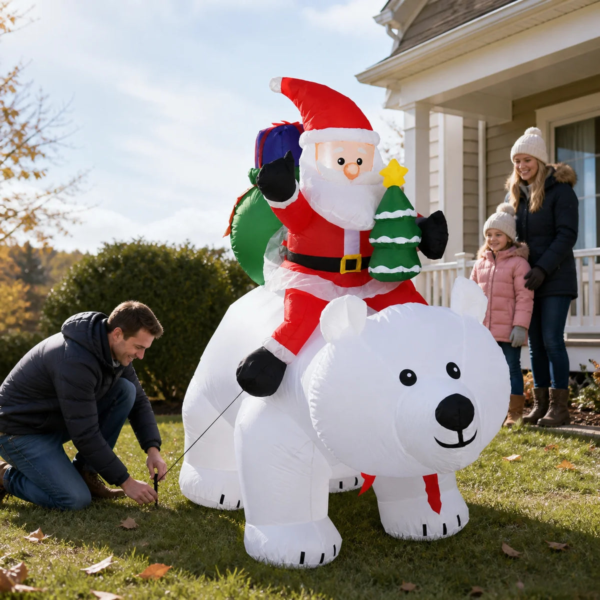 Inflatable Santa Riding Polar Bear With Shaking Head Christmas Decor