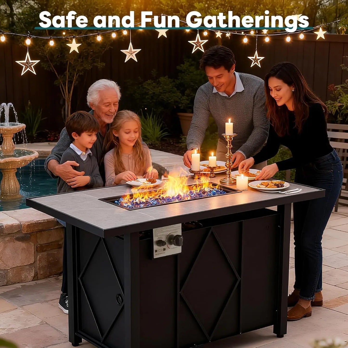 JHK Outdoor Propane Fire Pit Table For Patio 50000 BTU