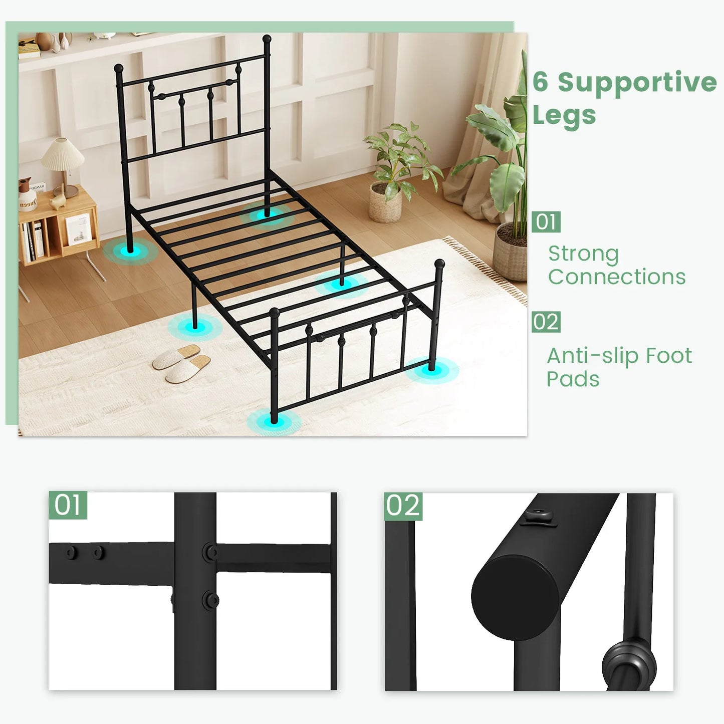 Full/ Queen/ Twin Size Metal Bed Frame w/ Headboard Under-bed Storage Mattress Foundation