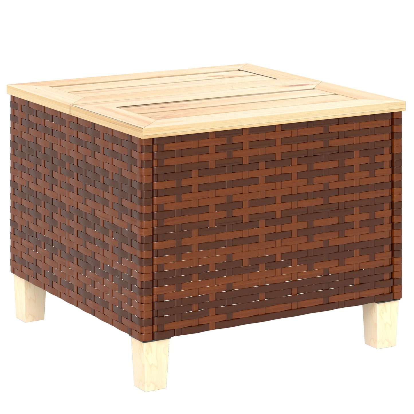 Outdoor Side Table With PE Rattan And Wood Top Patio