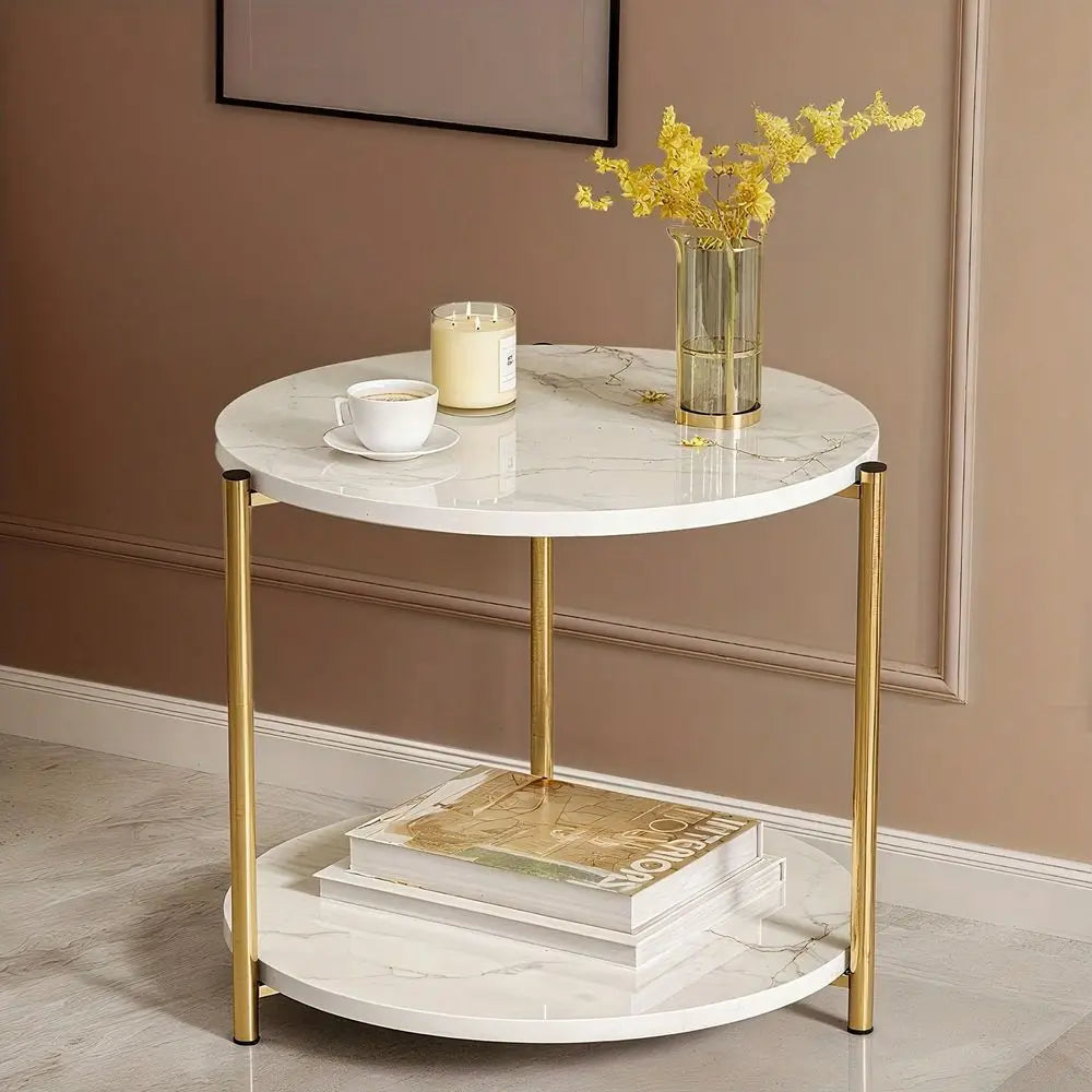 Double Tier Round Side Table For Indoor Or Outdoor Use