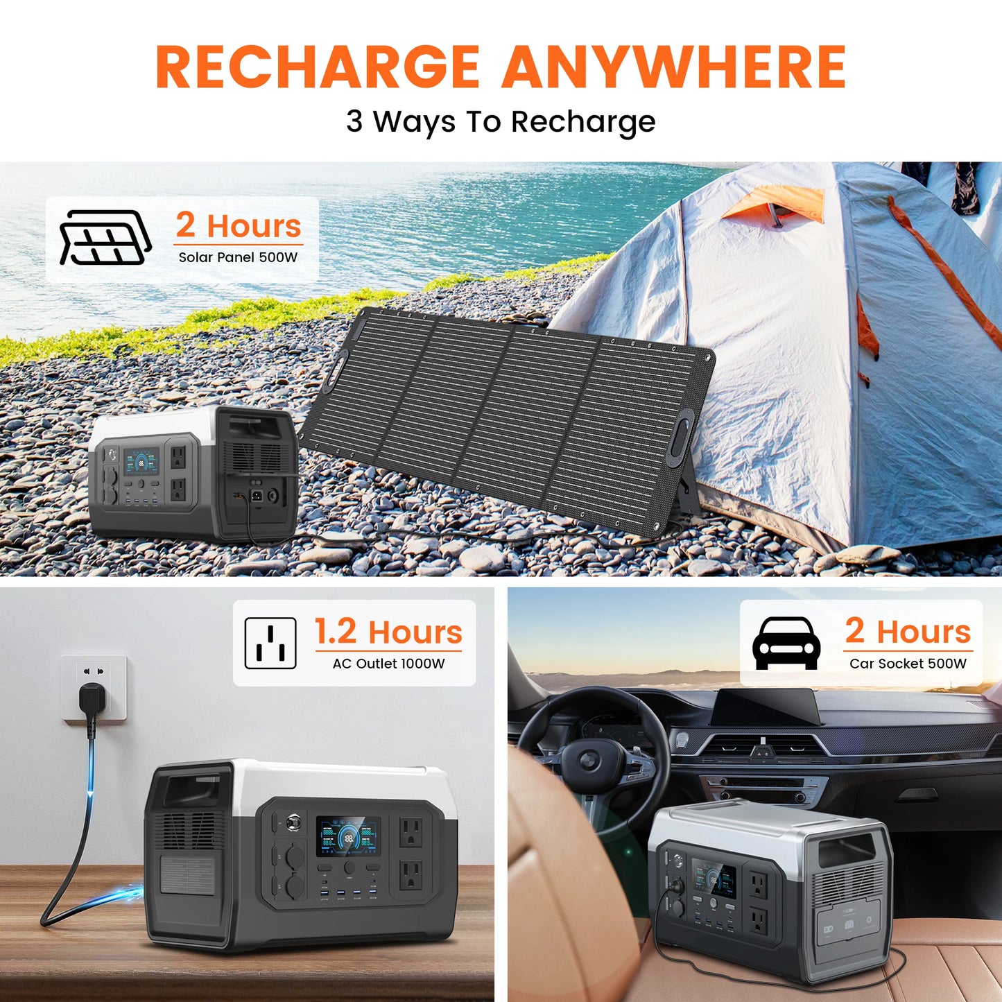 CTOLITY XP1000 1600W Portable Solar Generator Power Station 1024Wh LiFePO4