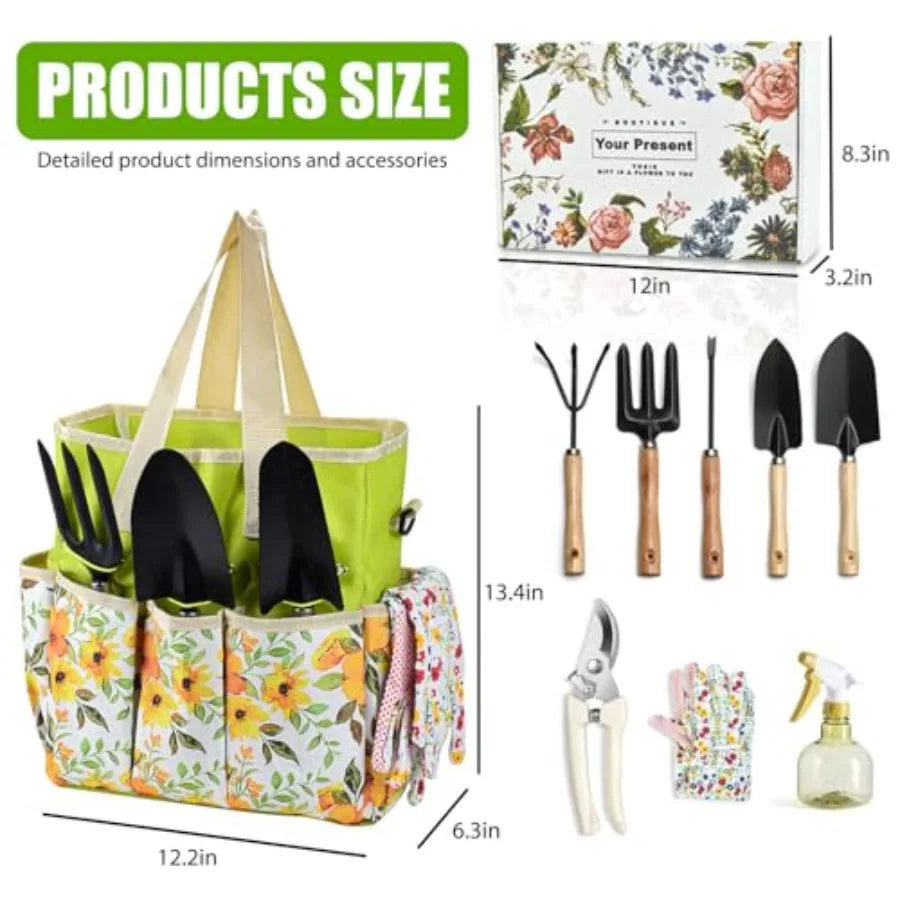 10Piece Heavy Duty Gardening Tools Set for Women and Men Durable Steel Hand Tools with Storage Handbag Box Ideal for Outdoor Ga