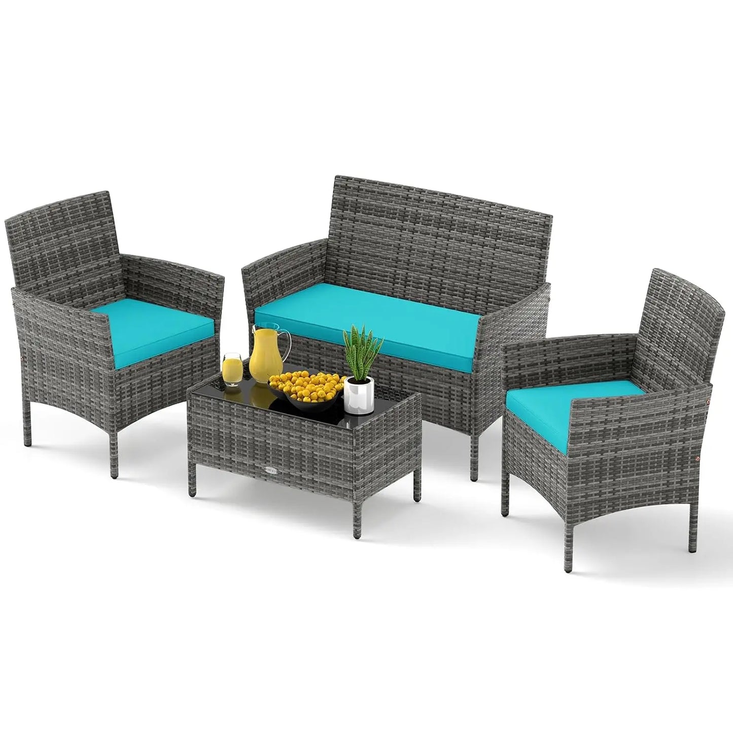 Rattan Outdoor Patio Furniture Set With Cushions And Coffee Table