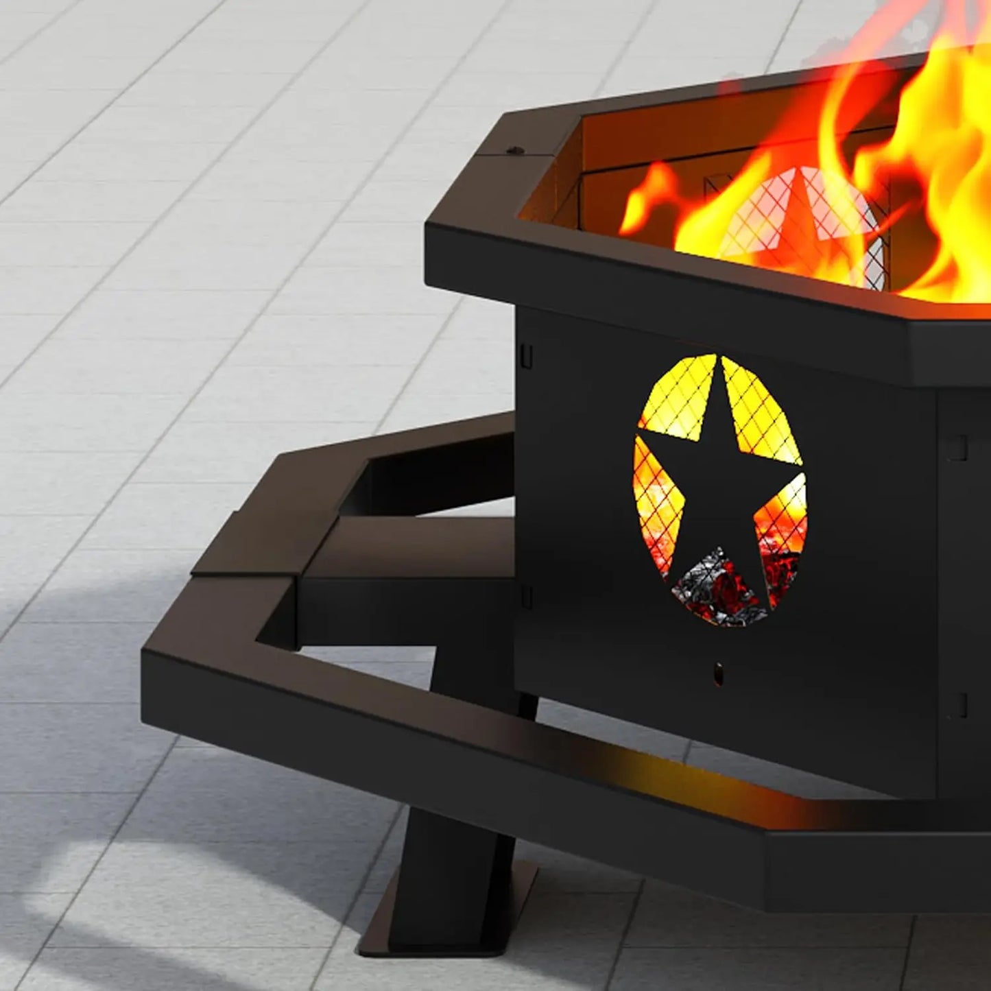 Premium Hexagonal Outdoor Wood Fire Pit With Poker
