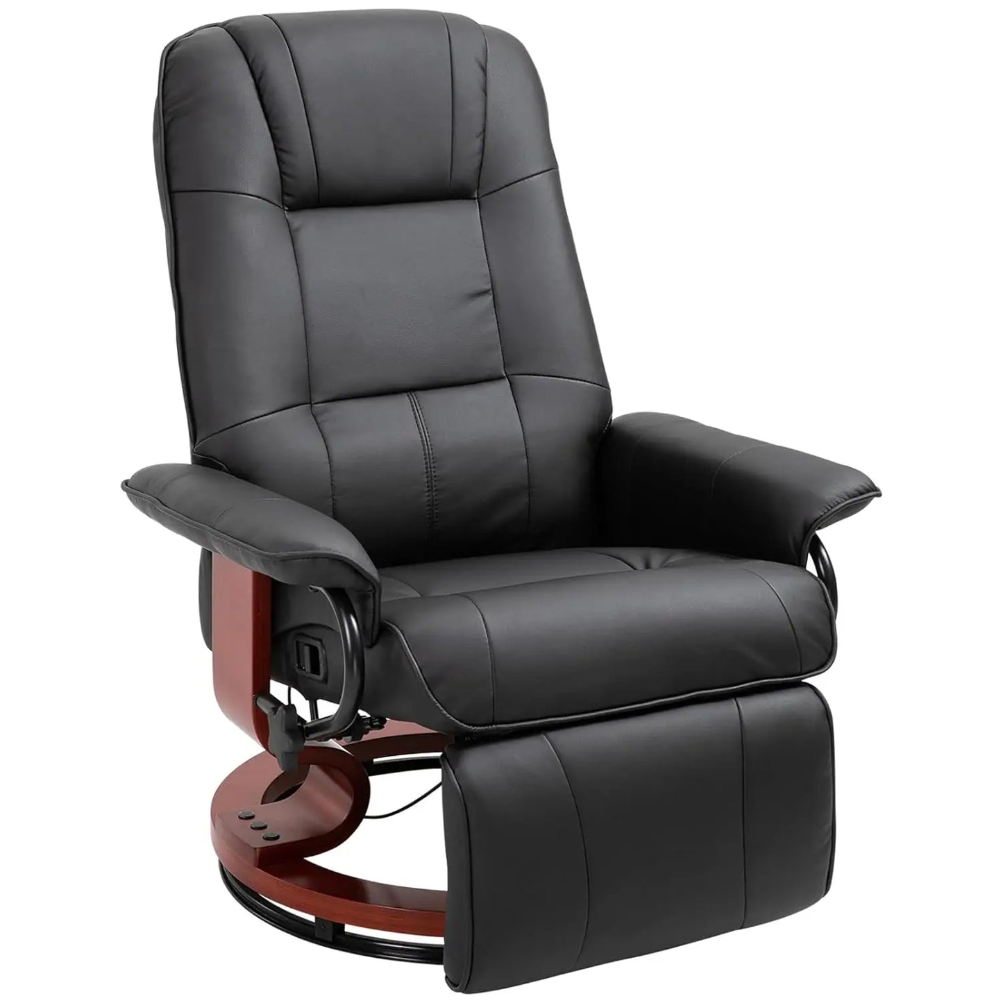 Faux Leather Manual Recliner Lounge Chair With Footrest Armrests Wood Base