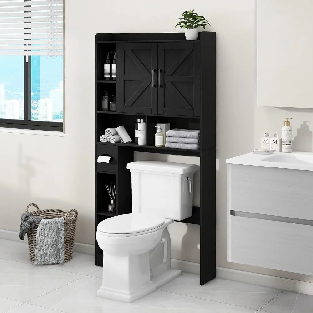 Farmhouse Over Toilet Storage Cabinet With Barn Door Paper Holder
