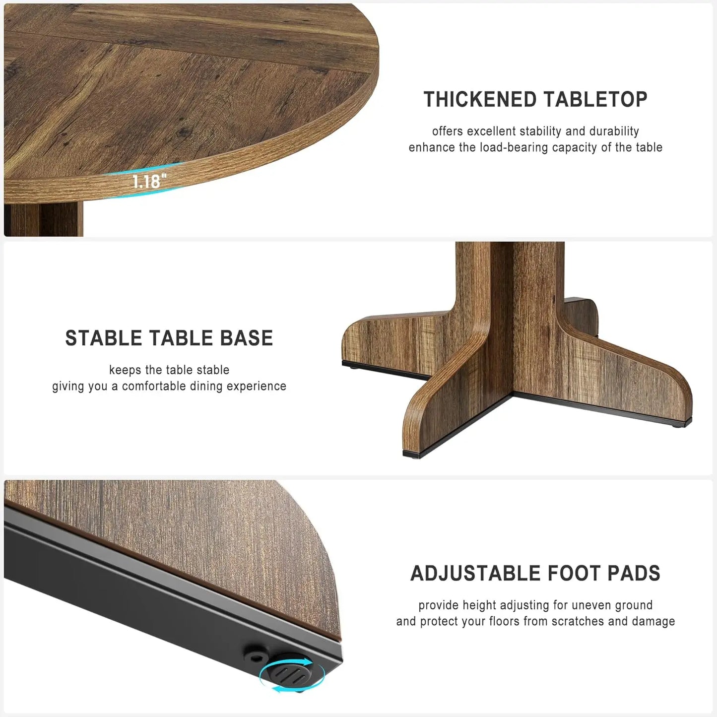 Studyset Round Dining Table For Four Farmhouse Wood Top