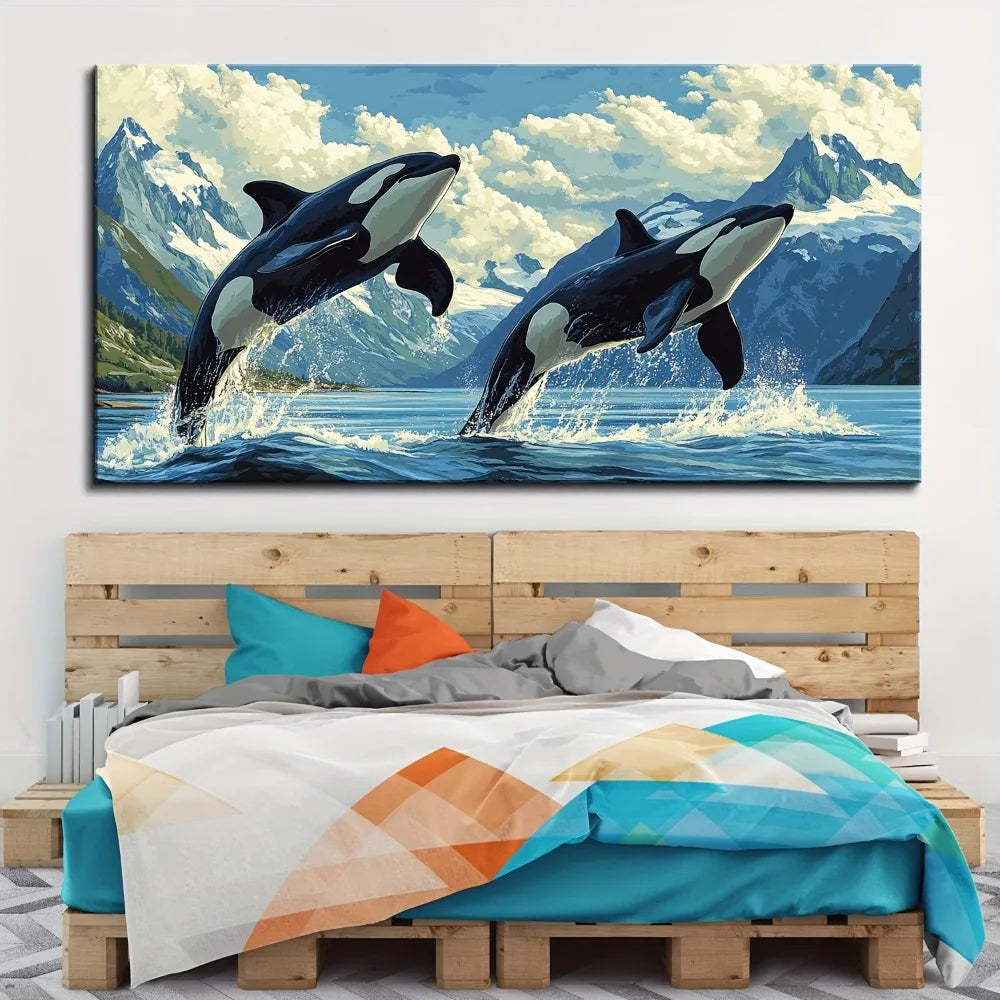 Pine Wood Frame Ocean Scene Wall Art Killer Whale Underwater