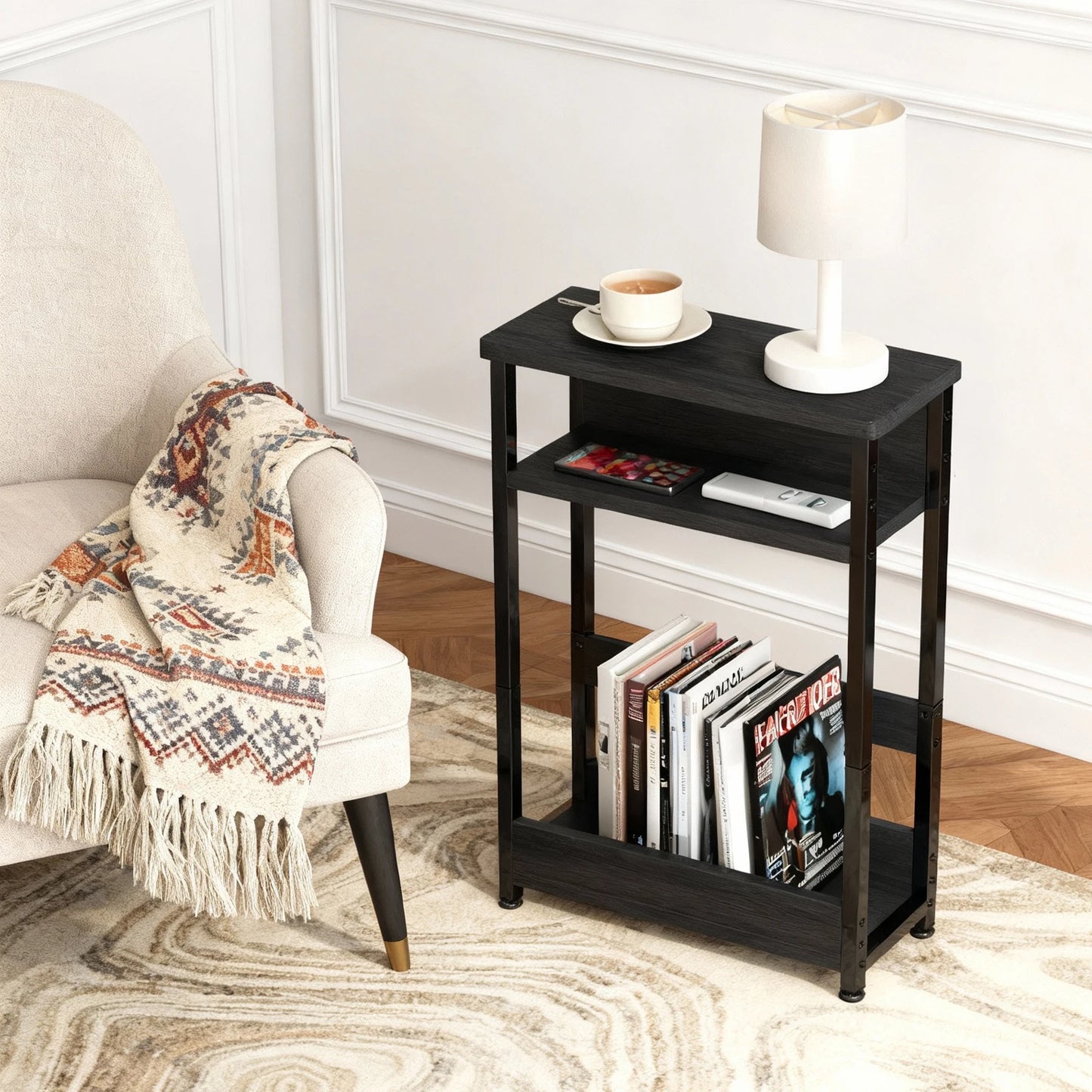 HobbyLane Slim 3 Tier Bedside End Table For Small Spaces