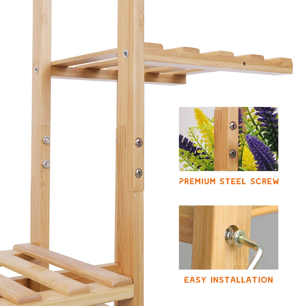 Vertical Bamboo Plant Rack 6 Tier Stand For Indoor And Outdoor Use