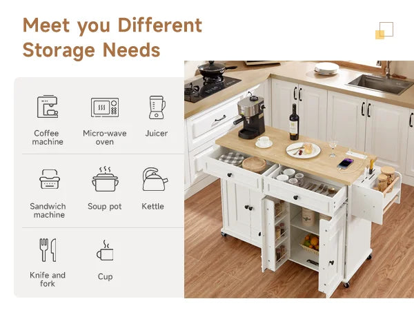 Mobile Kitchen Island With Drop Leaf Power Outlet Spice Rack
