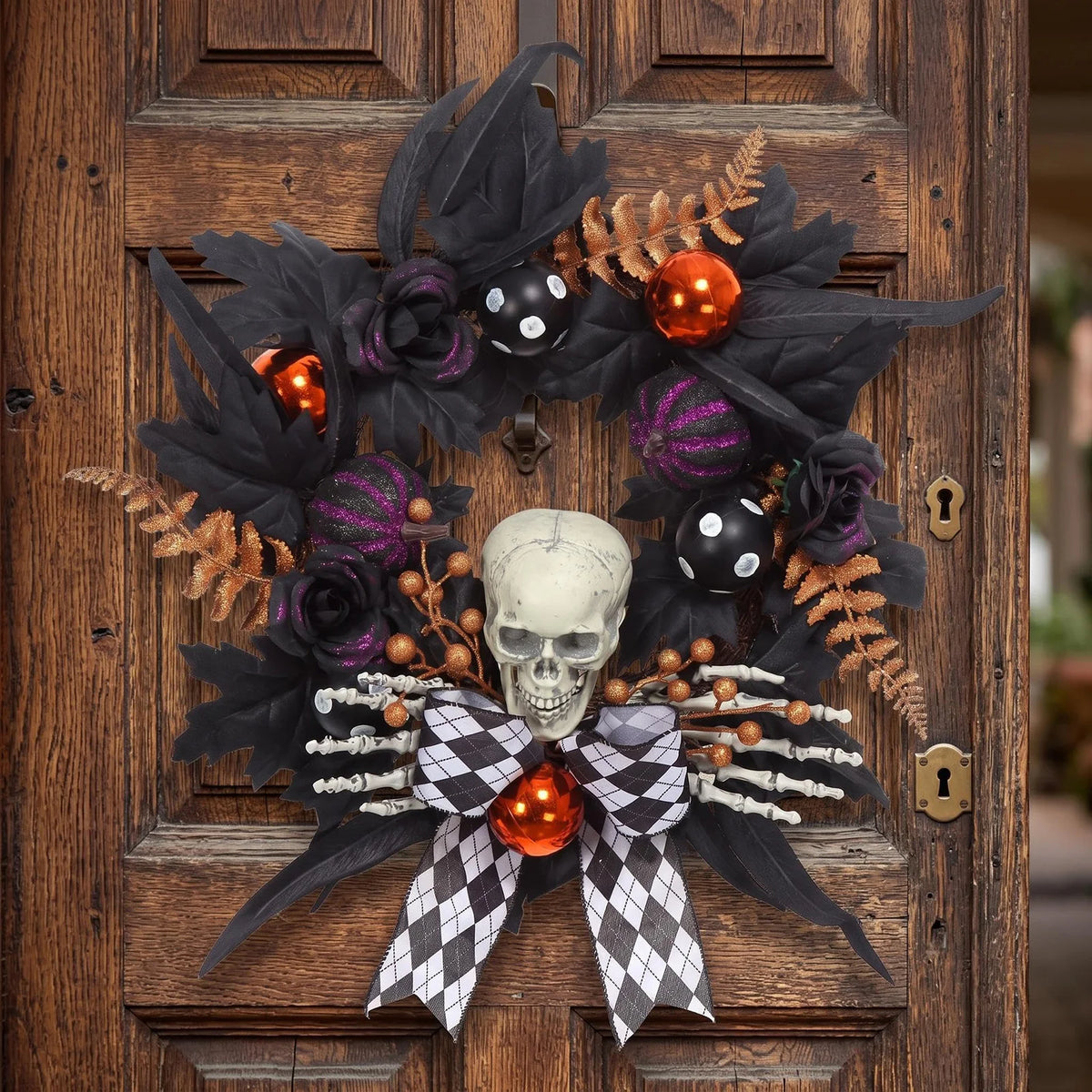 HiMiss Gothic Halloween Skeleton Wreath Front Door Decor