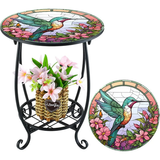 NBVCX Small Round Mosaic Outdoor Side Table For Patio