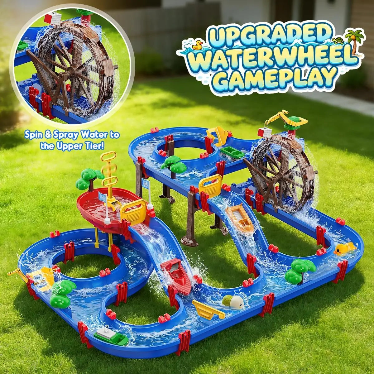 VATOS Summer Outdoor Water Truck Toy With 2 Tier Water Wheel Playset