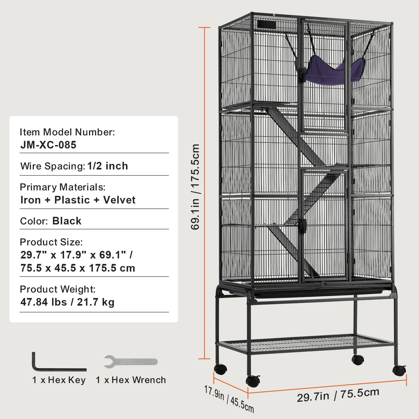 Rolling Metal Ferret Cage 4 Tier for Rodents and Pets