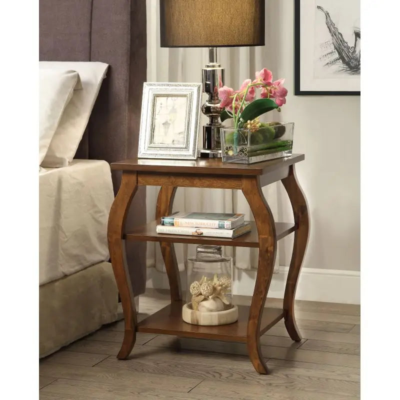 Retro Wooden Side Table With Open Shelves