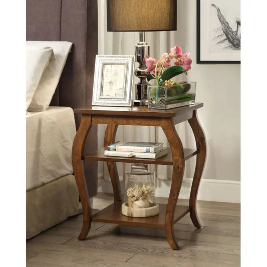 Retro Wooden Side Table With Open Shelves