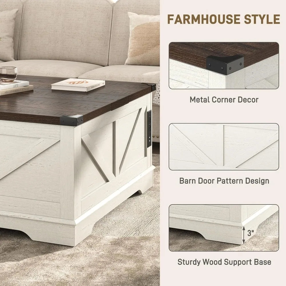 Farmhouse Lift-Top Coffee Table With Power Outlets And Hidden Storage