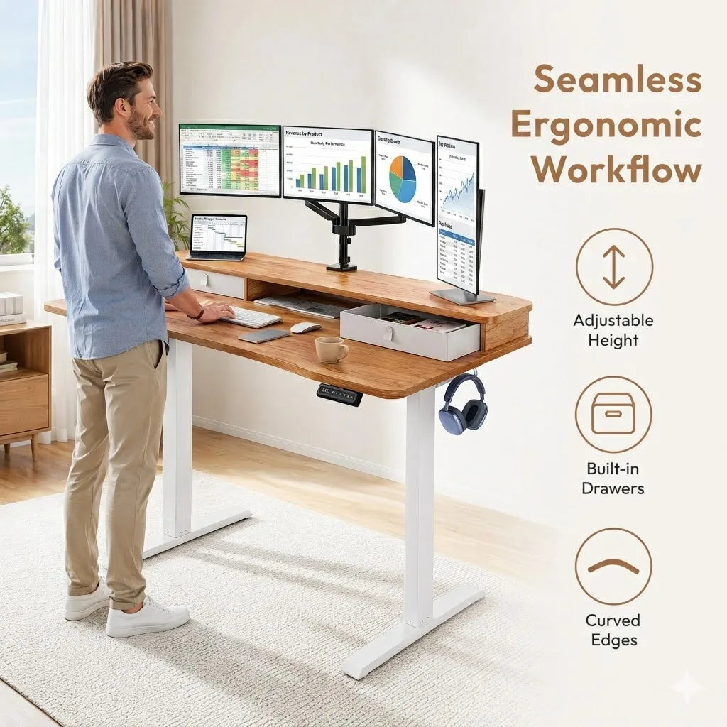 K Kyspho 60x30 Electric Standing Desk With 2 Drawers