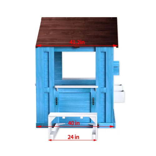 Outdoor Wooden Playhouse For Kids With Picnic Bench And Flowerpot Holders