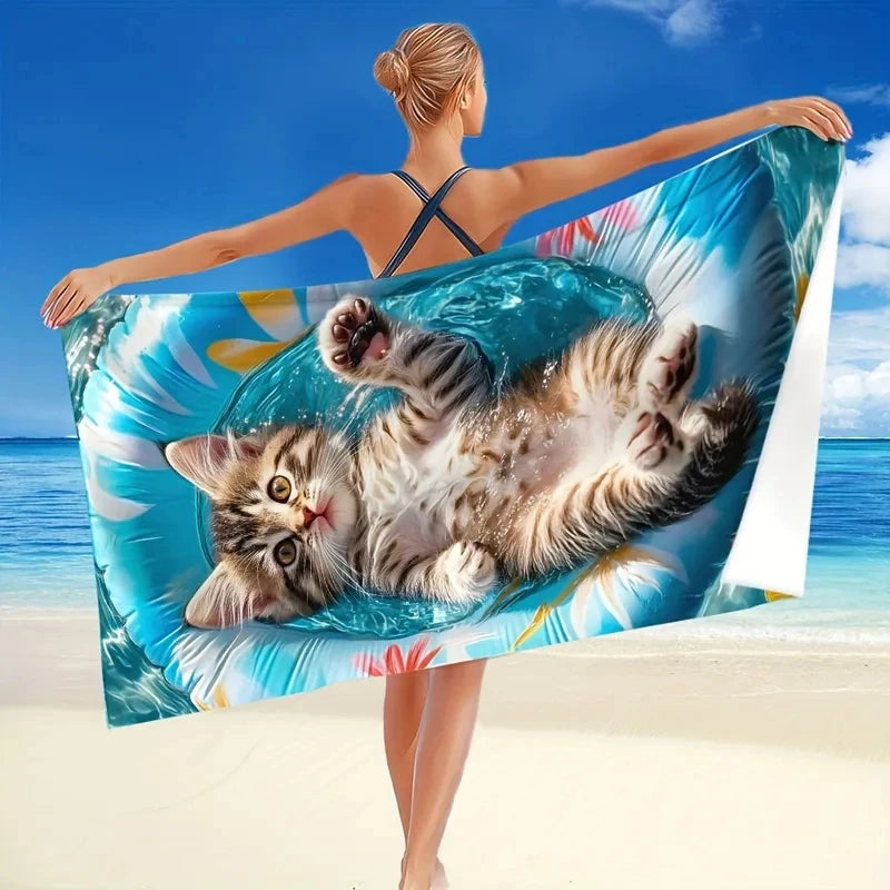 Cute Kitten Inflatable Floater Beach Towel For Beach And Pool