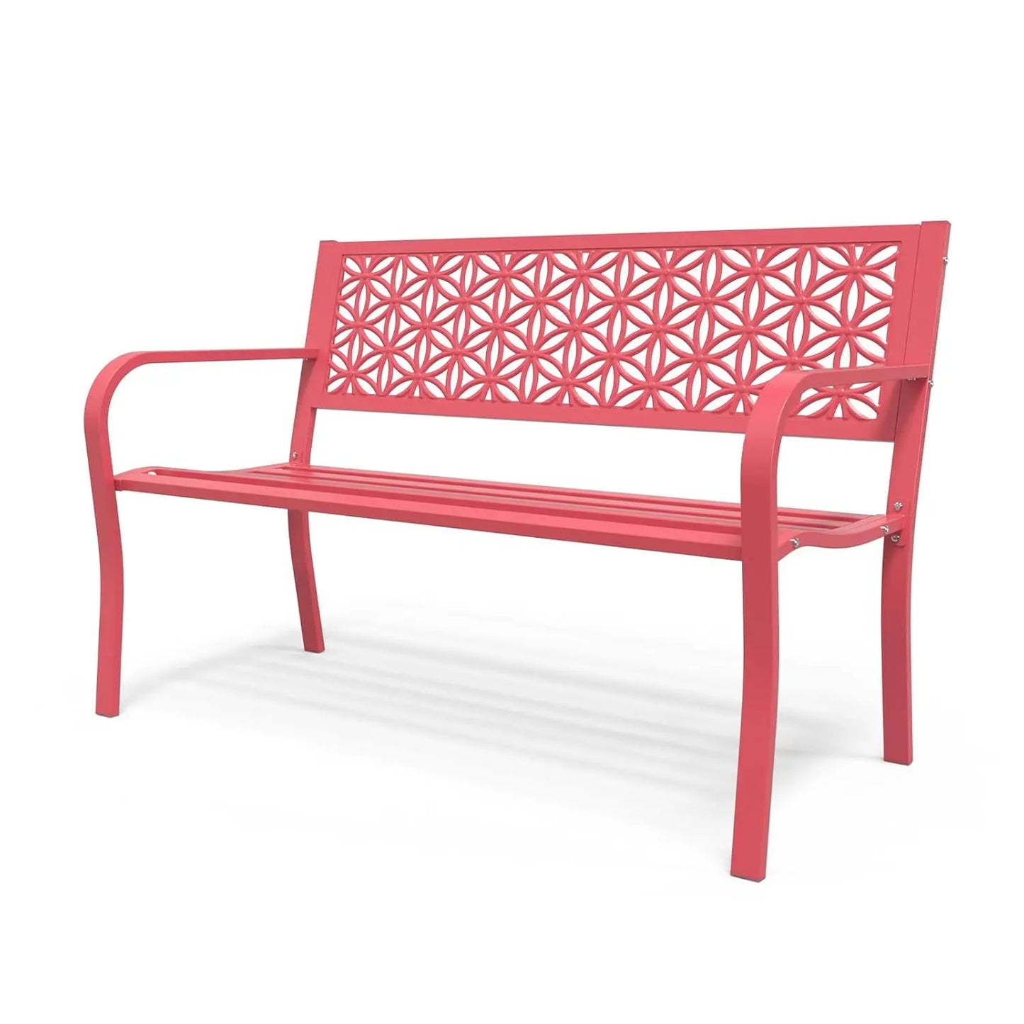 50" Metal Garden Bench Floral Back, Outdoor Porch Yard Patio Park Entryway, 800lb Capacity, Customized